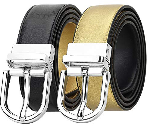 Falari Ceinture réversible en cuir véritable avec boucle à broche unique pour femmes, jeunes enfants (1 ceinture pour 2 couleurs)