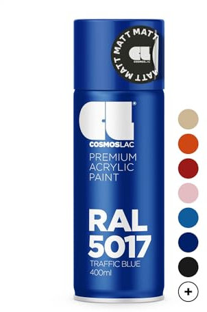 COSMOS LAC Acryllack verkehrsblau, matt Sprühdose in vielen RAL Farbtönen - 400ml Spraydose perfekt für DIY, Upcycling und andere Lackierarbeiten geeignet (RAL 5017 - Verkehrsblau Matt)