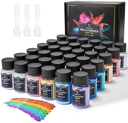 Smalltongue Epoxidharz Farbe Mica Pulve, 36Farben* 10g, Epoxidharz pulver Geeignet Für Seifenfarbe,Kosmetik, Lipgloss, Lidschatten,Badebombe, Kerze, Resin Pulverfarbe