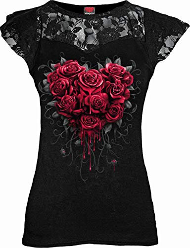 Spiral - Bleeding Heart - Lace Layered Cap Sleeve Top Black - 4XL