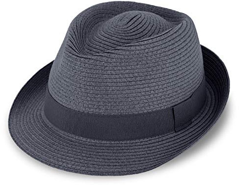 fiebig Jackson Trilby Papierhut mit farbigem Ripsband | Sonnenhut aus 100% Papier | Natur Sommerhut (61-XL, Marineblau)