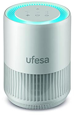 Ufesa Fresh Air PF5500 Purificador de Aire con Sistema de Filtrado de 4 Capas: Pre Filtro + Carbono Activo + HEPA 13 + Ionizado, hasta 60 m², 3 Velocidades, Silencioso 30dB(A), plástico, Blanco