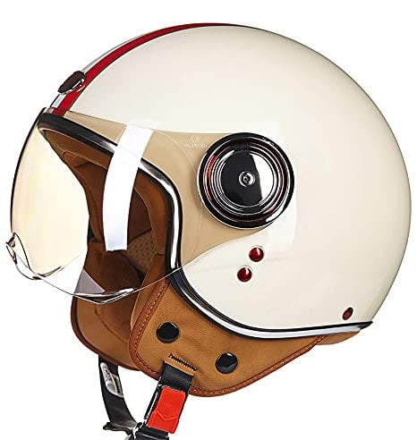 LUNANA Adult Motorcycle Open Face Helmets ECE Certified Motorcycle Jet Half Helmet with Visor Unisexs Electric Bike Motorbike Helmet for Moped Pilot Scooter Crash Helmet (57~62cm)