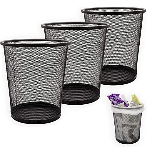 SENENQU 3 Stück Papierkorb Büro Metall, 12L Büro Mülleimer Silber Metall Gitter, Kleine Papierkorb Mülleimer Abfalleimer Büro Schreibtisch Schlafzimmer Badezimmer - 26.5 x 23.5 x 18.8 CM