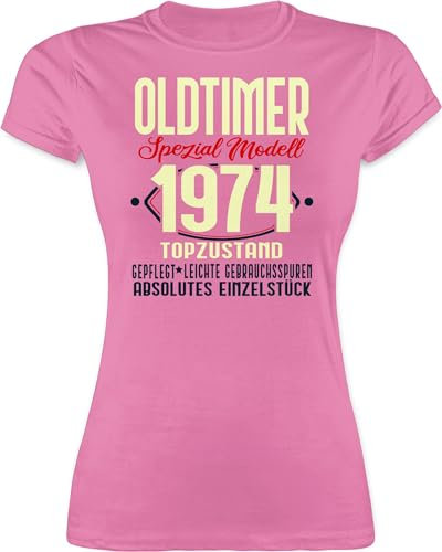 Shirt Damen - 50. Geburtstag - Oldtimer Spezial Modell 1973 - L - Rosa - Tshirt geboren Motto t-Shirt 50.Geburtstag Frauen 50 1972 Oberteil zum Frau geburtstagsshirt 1974 50er jährigen Shirts
