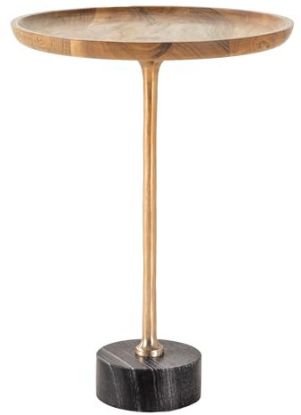 riess-ambiente.de Eleganter Beistelltisch Trayful 40cm Akazie rund Gold mit schwarzem Marmorfuß Wohnzimmertisch Tisch