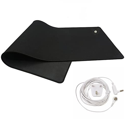 Grounding Mat for Foot Bed Computer 25x65cm Earthing Universal Pad with 4.6m Grounded Cord Therapy Better Sleep, Reduce Stress, Improve Balance, Flexibility, Black, 25x65 cm