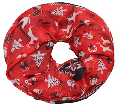 Damen Schlauchschal Loopschal Rundschal Christmas Weihnachten Schneeflocken Halstuch Halsschal Loop Schal Weich (Rot)
