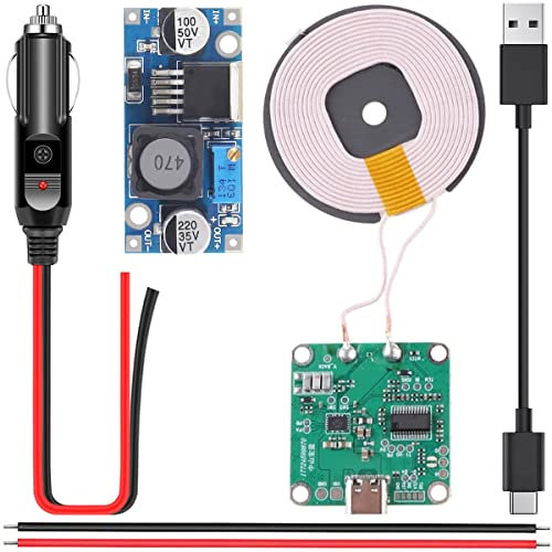 Youmile QI Board Wireless Charger module DIY 12V 20W + LM2596 Voltage regulator module + electronic cigarette lighter with red and black cable for Car furniture modification fast charge