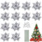 Qunkun 12 Stück Weihnachten Glitzer Weihnachtsstern Künstliche Blumen, Weihnachtsstern Deko Blumen, Weihnachtsblumen, Christbaumschmuck, Weihnachten Blumen mit 12Pcs Vorbauten und Clips