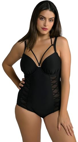 Ulla Popken Damen große Größen Übergrößen Plus Size Badeanzug, Bügel-Softcups, Neckholder 804884