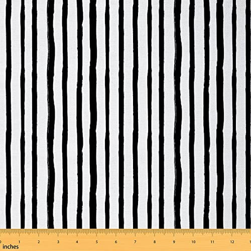Schwarz Weißer Stoff Meterware Vertikale Tickende Streifen MöBelstoff Dekorativer Abstrakten Geometrischen Linien Stoff Wasserdichter Retro Stoff für Den Außenbereich DIY 92 x 150 (HxB)