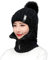 skytowards Mützenschal Schwarz Halswärmer Sturmhaube Winter Schalmütze Fleece Kapuzenhut Strickmütze Wintermütze mit Haarball Schlupfmütze Warm Bommelmütze Mütze mit Reißverschluss für Outdoor