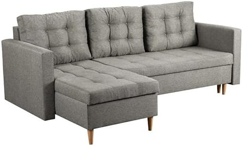 Bonni Ecksofa Oslo mit Schlaffunktion, Eckcouch, Schlafsofa, L-Form Sofa, Polsterecke mit Bettkasten, Klappsofa, Schlafcouch, Bettsofa, Couchgarnitur, Sofagarnitur (grau)