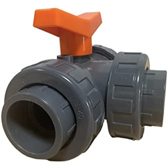PVC 3-Wege Kugelhahn L-Bohrung DN 20 mm - DN 63 mm | Sanitär Pool Teich (DN 40 mm)