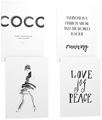 Papierschmiede® Premium Spruchposter Set 4er 40x50 cm, Motiv: Coco Brush, Fashion Quote, Poster mit Sprüchen, Coco Bild, Wanddeko mit Spruch fürs Wohnzimmer Schlafzimmer ohne Rahmen