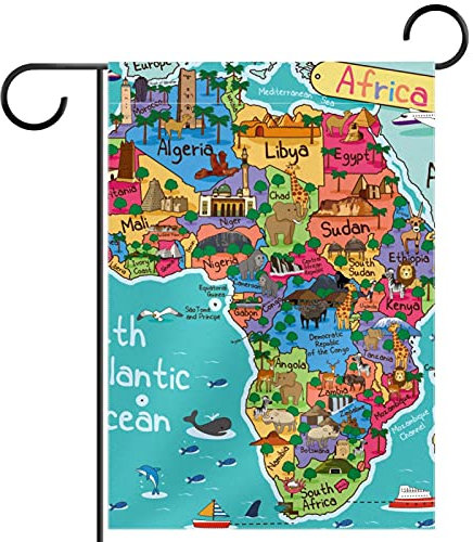 Afircan Map Places of Interest - Bandera vertical de jardín de doble cara para decoración al aire libre