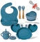 Guizmofy® Coffret Repas Complet Avec Assiette silicone Ventouse en Forme De Crabe, Bol, Cuillère Bébé 1er Age, Micro Onde