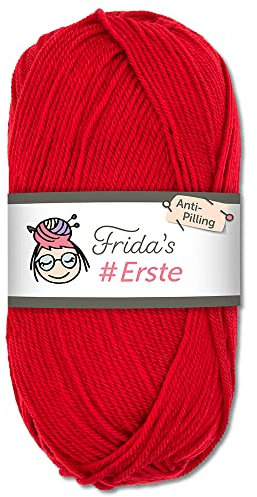 Frida's #Erste Wolle 100g Anti-Pilling (06 - Rot) fusselfreie Strick- & Häkelwolle