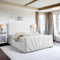 Living Comfort Bedz |Sunrise lined panel Bed |Plush Velvet headboard |Solid wooden slats-based Non-ottoman(White, 4ft Small Double No gas Lift)