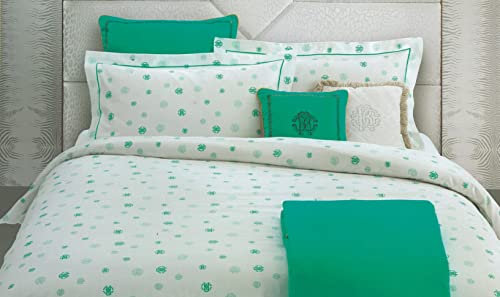 Roberto Cavalli - Completo Letto Matrimoniale due piazze Jewel Monogram 100% Raso Di Puro Cotone Lenzuolo sopra + 2 federe + sotto con angoli