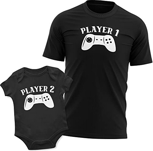 Purple Print House Matching Father and Son T Shirt and Babygrow Set Daddy Fathers Day Gaming Gift, 0-3 Months, Black