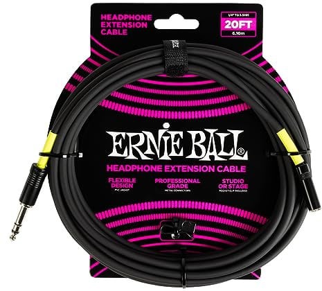 Ernie Ball Kopfhörer-Verlängerungskabel, 1/4 Zoll auf 3,5 mm, 6,1 m - Schwarz