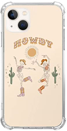 WidofvSpky Skull with Cowboy Hats Phone Case Compatible with iPhone 15,Western Howdy Dancing Skull Case for iPhone 15, Unique Trendy Design TPU Bumper Cover Case