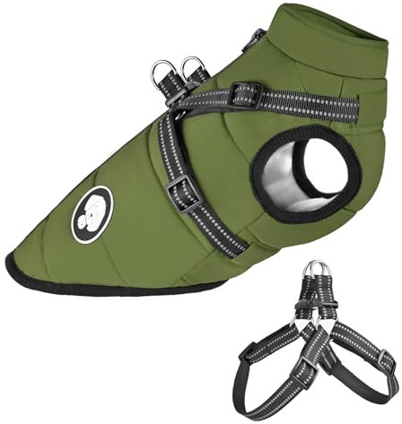 Hundejacke mit Geschirr, Wasserdichter Warmer Hund Wintermantel für Kleine Mittel GroÃŸe Hunde, Hundemantel für Labrador Chihuahua Französische Bulldogge