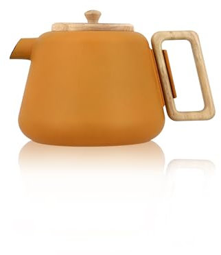 OGO LIVING - Théière en fonte Viggo 1000ml Jaune avec filtre en inox - Poignée et couvercle en bois - Idéale pour les amateurs de thé