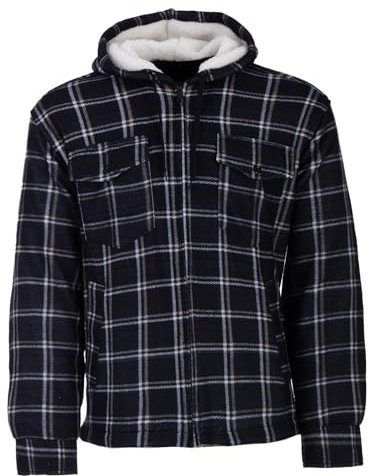 Henry Terre Holzfällerjacke Herren Hemdjacke Kapuze Arbeitsjacke Hemd Flanell Thermojacke Jacke Kariert Gefüttert, Farbe:Navy, Größe:M