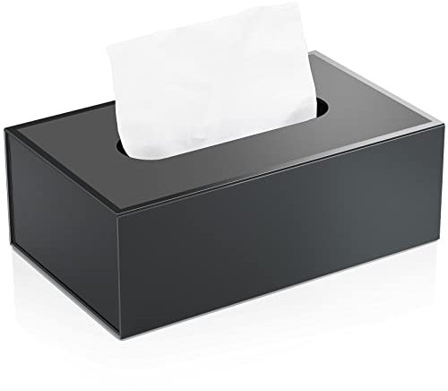 JiaWei Rechteckig Kosmetiktücherbox 24.5x14x9.6 cm mit Magnetabdeckung, Aus 1600 g/m² Extra Stabil Karton, Matter Oberfläche & UV-Rand Design - Schwarz