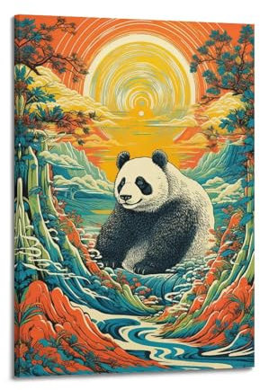 GEAD Vintage Comic Art Style – niedlicher Panda, dekoratives Gemälde, Leinwandbild, 40 x 60 cm