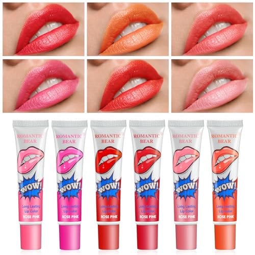 Lip Tint, 6 Colors Tinta de Labios Waterproof y Larga Duracion, Lip Gloss de Fácil de Despegar, Pintalabios Liquido para Maquillaje Mujer San Valentín Cumpleaños