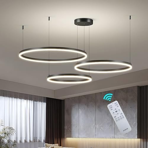 BEHWU LED Pendelleuchte Dimmbar, Wohnzimmerlamp, Moderne Ring-Hängeleuchte 3000K-6000K, Pendellampe LED Leuchtring Wohnzimmer Esszimmer Hängelampe, Aluminium Kronleuchter Mit Fernbedienung (Color : N