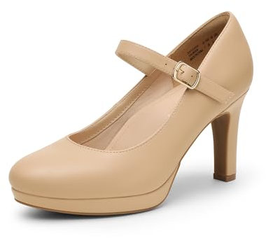 DREAM PAIRS Mary Janes Décolleté Scarpe Classiche Scarpe da Donna con Tacco Alto con Comoda Soletta,Size 40.5,Nudo,SDPU2425W