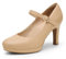 DREAM PAIRS Women's Pumps Close Toe Classic High Heels Round Toe Comfortable Low Platform Mary Jane Dress Shoes,Size 7,Nude,SDPU2425W