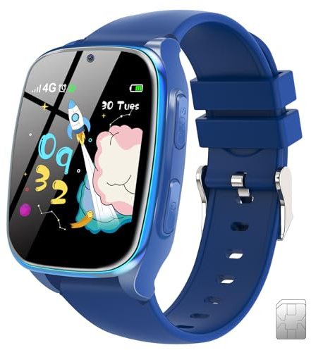 4G Kinder-Smartwatch-Telefon, Smart-Handy-Uhr für Jungen und Mädchen im Alter von 4–12 Jahren mit Anruf, SOS, Kindersicherung, Spiele, Kamera, Alarm, Video, Musik, Smartwatch, Geschenk (inkl