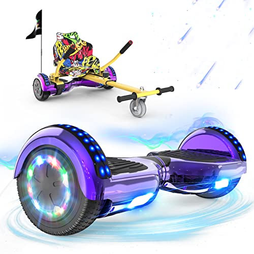 RCB Hoverboards mit Sitz Hoverkart komplett für Kinder, Skateboard mit Set, Hoverboards mit LED Lichtern und Bluetooth, Geschenk für Kinder