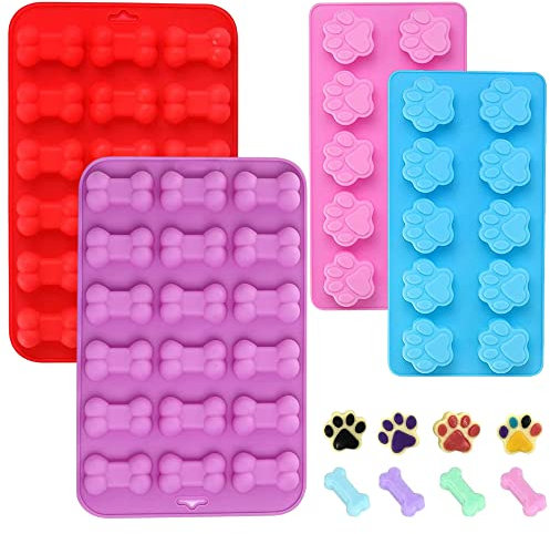 4 Piezas Aoldes de Silicona con Estampado de Pata de Cachorro y Forma de Hueso de Perro Moldes de Silicona para Chocolate Moldes de Jabon Silicona de Bricolaje para Dulces,Golosinas para Perros