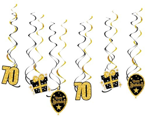 GoldRock 70 geburtstag deko Spiralen,Deko 70 Geburtstag Mann Frau Schwarz Gold,Luftschlangen 70 Geburtstag Mann Frauen,Hängende Wirbel 70. Geburtstag Deko,Deko zum 70. Geburtstag Mann, Hängedeko 70er