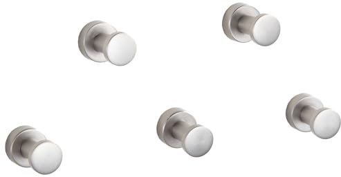 bgl Towel Hooks Brushed Nickel - Set of 5 | Brass Wall Hooks for Bathroom & Kitchen | Self-Adhesive or for Wall Mounting