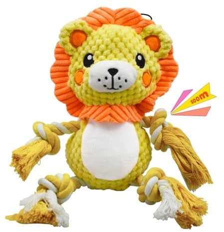 Aitmexcn Squeaky Soft Dog Toys, Interactive Lion Plush Dog Toys for Small Medium Large Dog, Durable Dog Chew Toy for Playing, Training and Teeth Cleaning (Yellow)