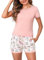 Litherday Pyjama für Damen, Sommer, Kurze Ärmel, Pyjama-Set, Baumwolle, Nachtwäsche, Bedruckt, kariert, bequem, weich, atmungsaktiv, A Donutrosa, 38