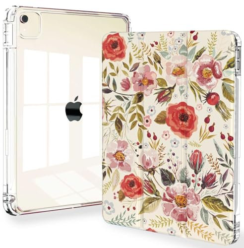 Feams Schutzhülle für iPad Air 13 Zoll M3 2025/M2 2024, Slim iPad Pro 12,9 Zoll 6. / 5. / 4. Generation 2022/2021 / 2020, transparente Rückseite mit automatischer Schlaf- und Stifthalter,