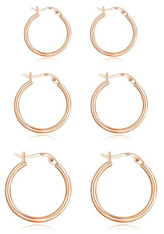 Loutade Silver Hoop Earrings for Women, 3 Pairs 925 Sterling Silver Huggie Set, 13/16/20mm Hypoallergenic Rose Gold, Simple Sleeper Earrings for Men Girls