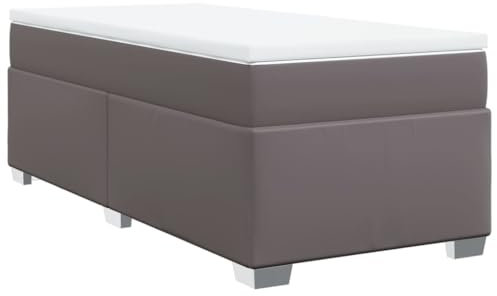 vidaXL Boxspringbett, Polsterbett Bett mit Matratze Matratzenauflage, Bettgestell mit Lattenrost, Einzelbett für Schlafzimmer, Grau 100x200cm Kunstleder