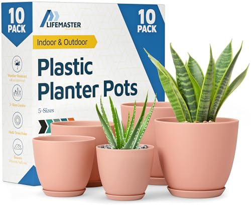 Lifemaster Pflanztöpfe mit Drainagelöchern - Leichte, langlebige & platzsparende Töpfe für drinnen und draußen - vielseitige Funktionalität, Schlichtes modernes Design, 10er Set Pflanztöpfe aus
