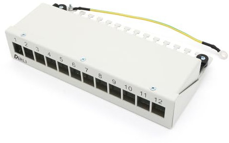 ARLI Patchpanel für Keystone Module – 12-Port Patchfeld Gehäuse lichtgrau – Kompatibel mit USB, HDMI, RJ-45 & Mehr – Einfache Snap-In Montage – 1HE – Inkl. Kabelbinder & Montagematerial