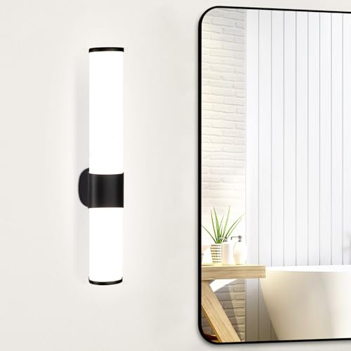 meoaow Spiegelleuchte Bad Led Wandlampe - 6W Badezimmer Lampe Neutralweiße Lichtfarbe 4000K Seite Spiegel Wandleuchte Schwarz Badlampe Spiegelschrank Beleuchtung 35cm
